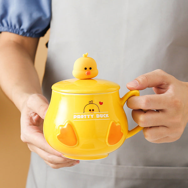 Ceramic Awesome Duck Mug With Lid And Spoon