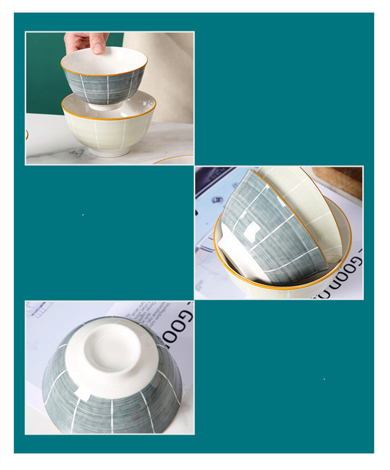 Nordic Style Underglaze Ceramic Small Rice Bowl 4.5 Inches
