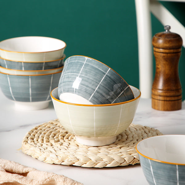 Nordic Style Underglaze Ceramic Small Rice Bowl 4.5 Inches