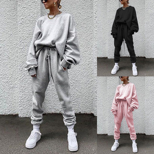 Solid Color Long-Sleeved Trousers Loose Casual Suit